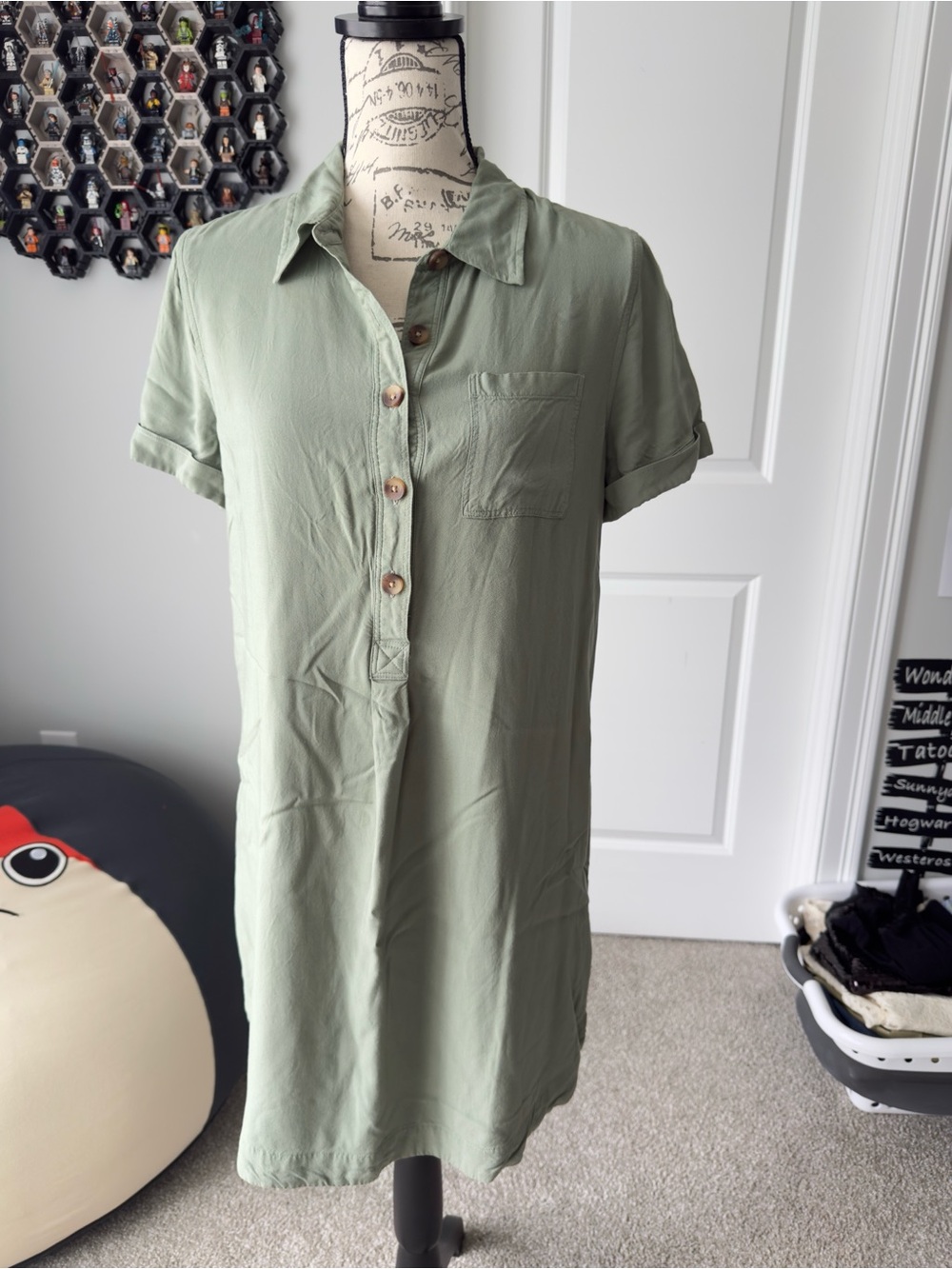 Vineyard Vines Olive-Green Short-Sleeve Shirt Dress